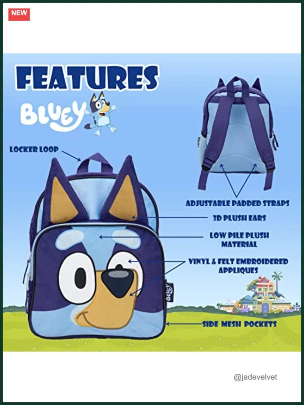 Bluey Kids Backpack 12 Inch Plush Adjustable Straps School Travel Bag